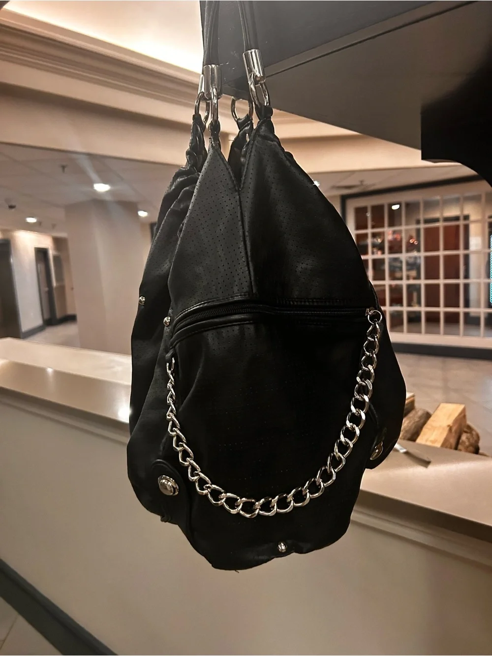 Rampage Black Bag with Gold and Cream Ring Print Clean & Excellent shape
